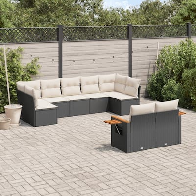 vidaXL Patio Sofa Set with Cushions Outdoor Conversation Furniture Poly Rattan - 24.4 x 33.5 x 27.2 in