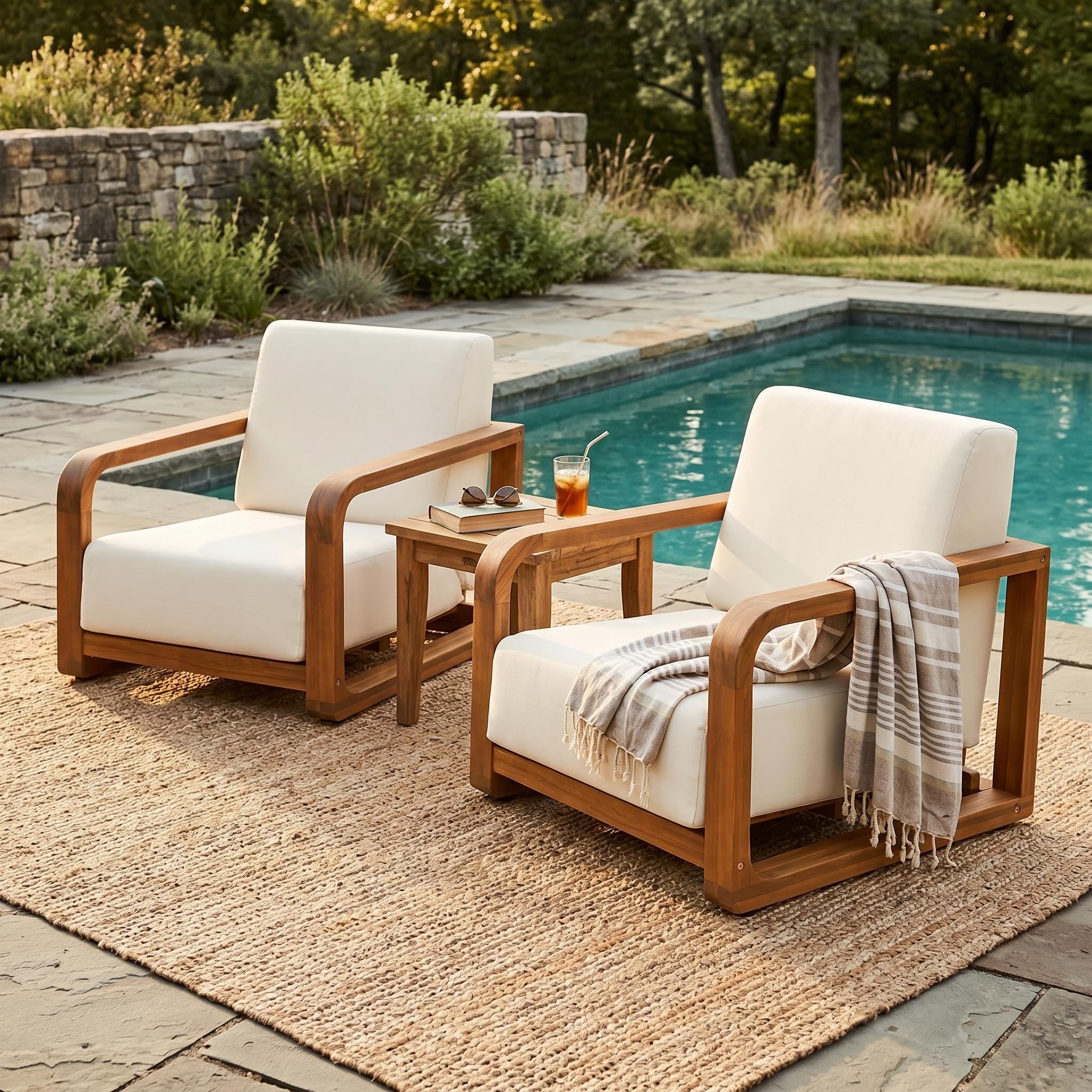 Christopher Knight Home - Tolston Set of 2 Outdoor Club Chairs, Acacia Wood Frame, Deep Seat & Thick Water-Resistant Cushion