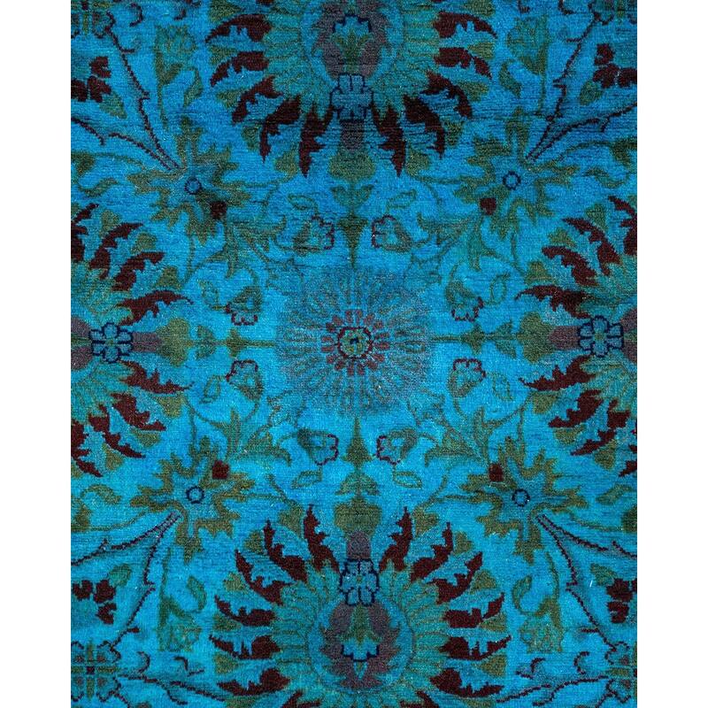 Overton Hand Knotted Wool Vintage Inspired Modern Contemporary Overdyed Blue Round Area Rug - 6' 1" x 6' 1"