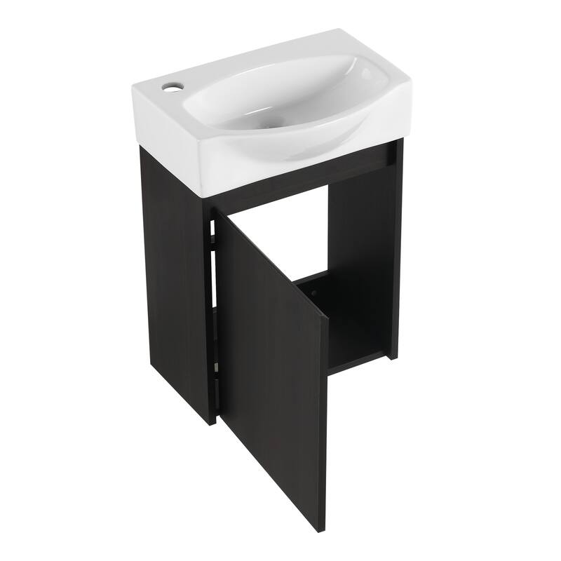 16" Bathroom Vanity Sink Combo with Ceramic Sink, Oak Cabinet for Small Bathrooms and Powder Rooms