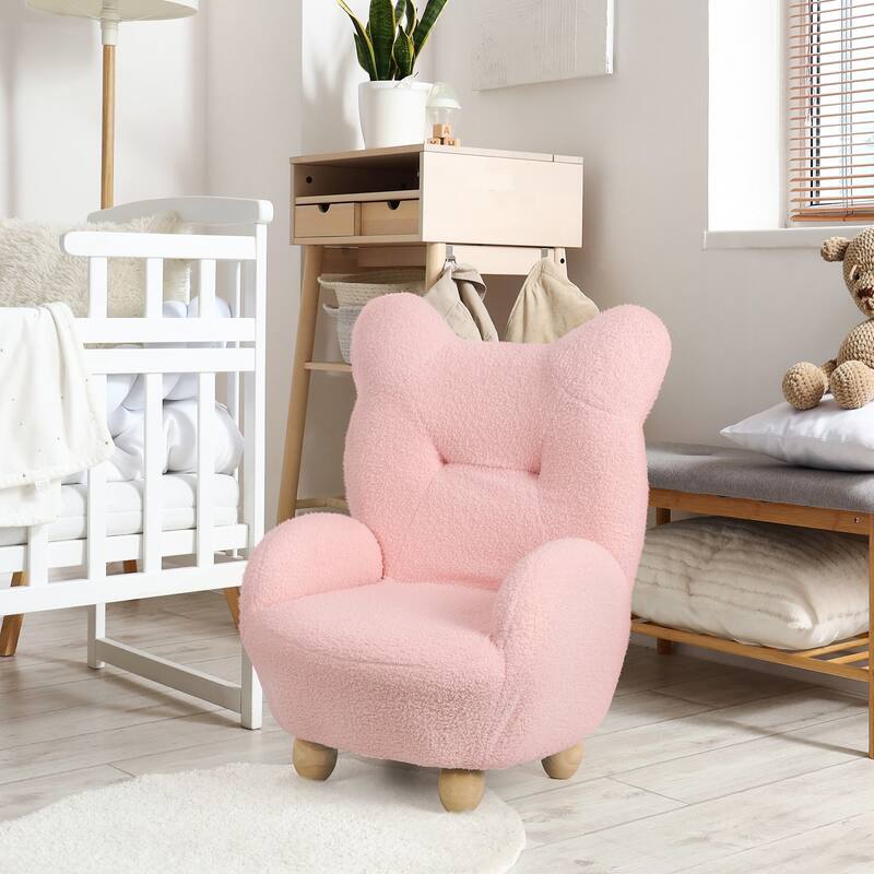 Kids Bear-Shaped Sherpa Chair, Cozy Toddler Foam Sofa for Boys and Girls - Pink