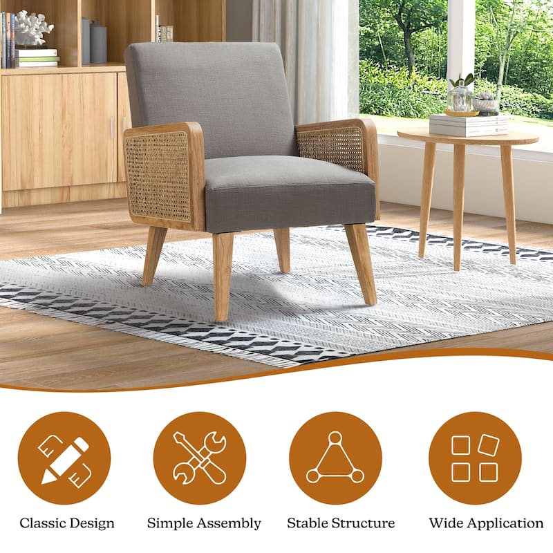 Carmina Upholstered Accent Chair with Natural Rattan Arms by HULALA HOME