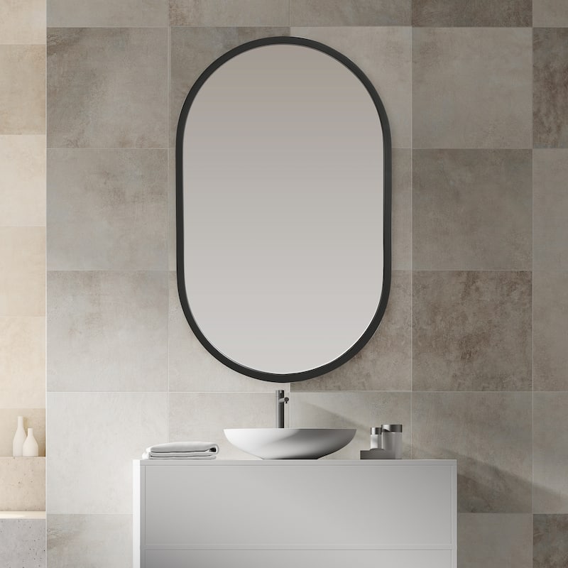 Copper Grove Elongated Oval Matte Black Wall Mirror