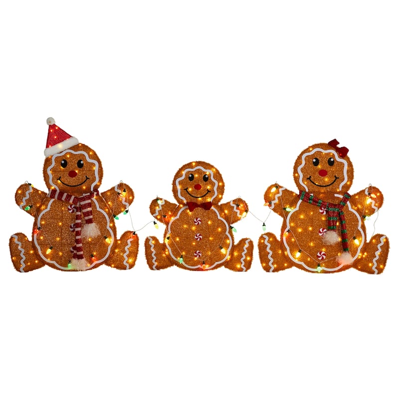 Glitzhome S/3 Lighted Christmas 2D Fabric Gingerbread Family Decor - Gingerbread Family