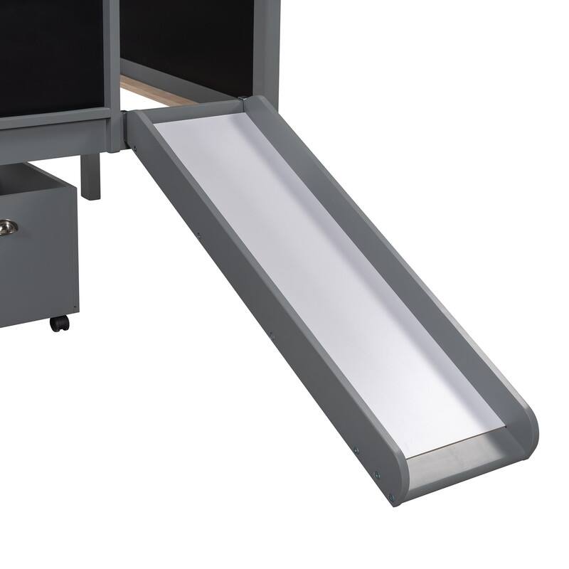 AOOLIVE Twin size Loft Bed Wood Bed with Two Storage Boxes Bed Bath