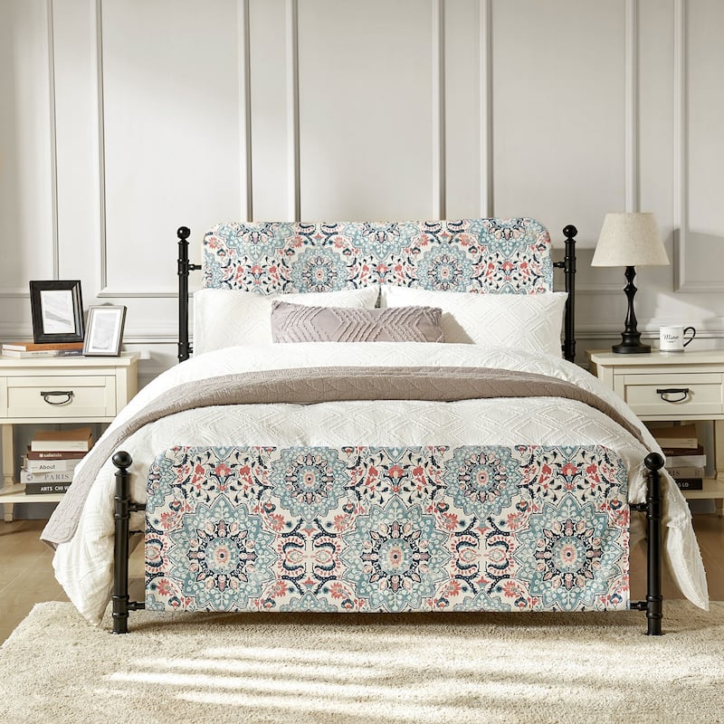 Diana Transitional 62" Floral Upholstered Platform Metal Bed Frame with Washable Slipcover by HULALA HOME - Yellow