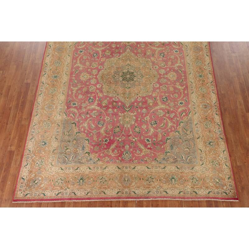 Pink Tabriz Persian Vintage Rug Handmade Wool Carpet - 8'0"x 11'2"