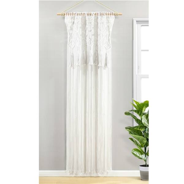 Lush Decor Panel De Cortina De Algodón Con Hojas De Macramé Bohemio Para Ventana, Individual De 40 Pulgadas De Ancho X 84 Pulgadas De Largo, Cortinas De Macramé Para Ventanas, Divisor