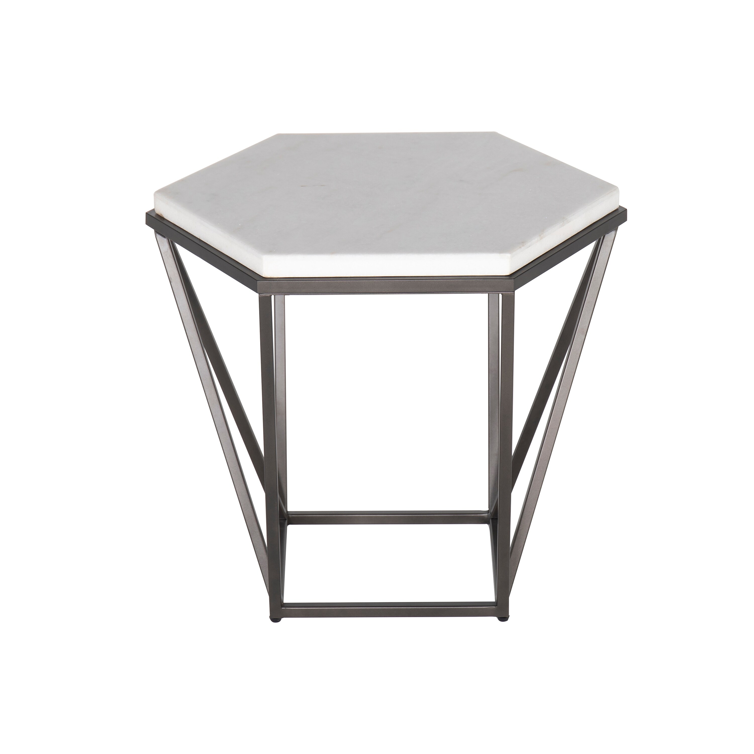 Porch Den Crandall White Marble Top End Table Hexagon No