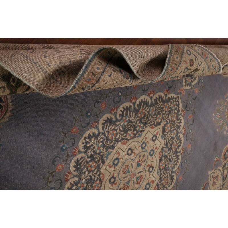 Purple Tabriz Vintage Persian Rug Handmade Wool Carpet - 9'8" x 12'8"