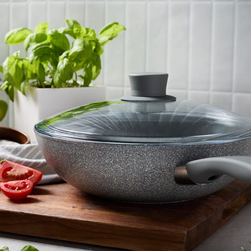 ZWILLING Parma Plus Ceramic 11-inch Aluminum Ceramic Nonstick Wok with Lid - Grey