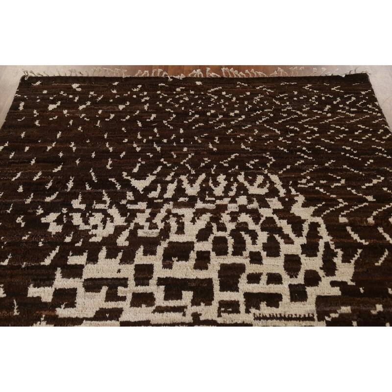 Hand Knotted Oriental 100% Wool Carpet Tribal Tribal Brown Moroccan Area Rug - 8' 2'' X 5' 7''