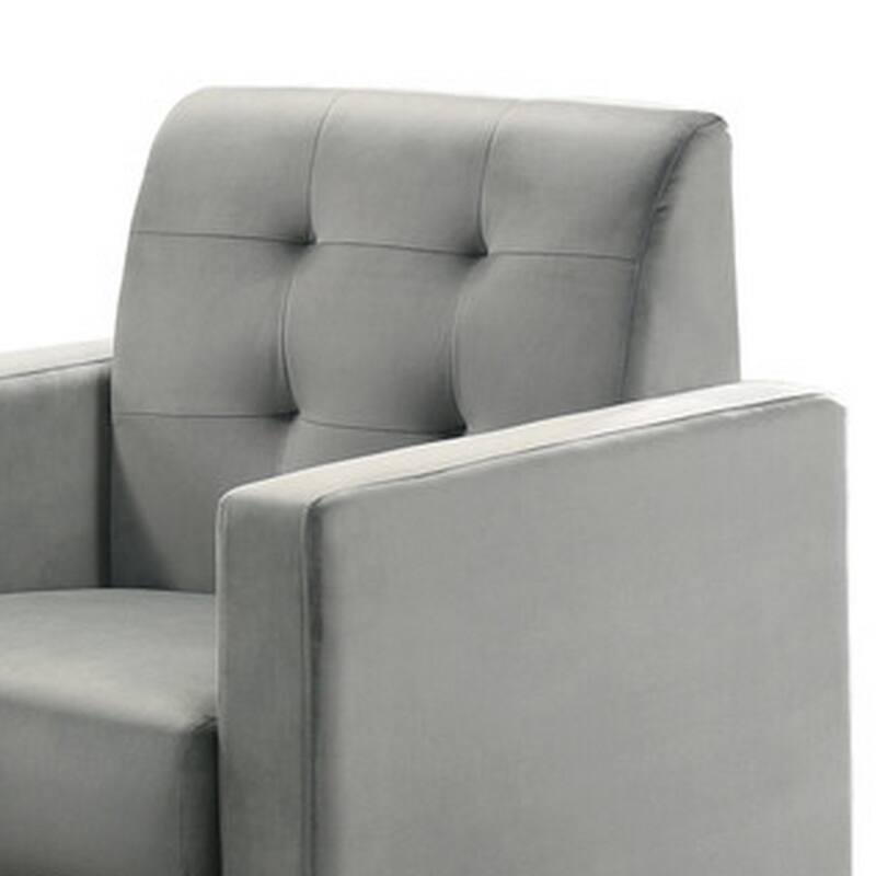 Oz Living Room Set with 2 Velvet Armchairs, Wood Accent End Table, Gray