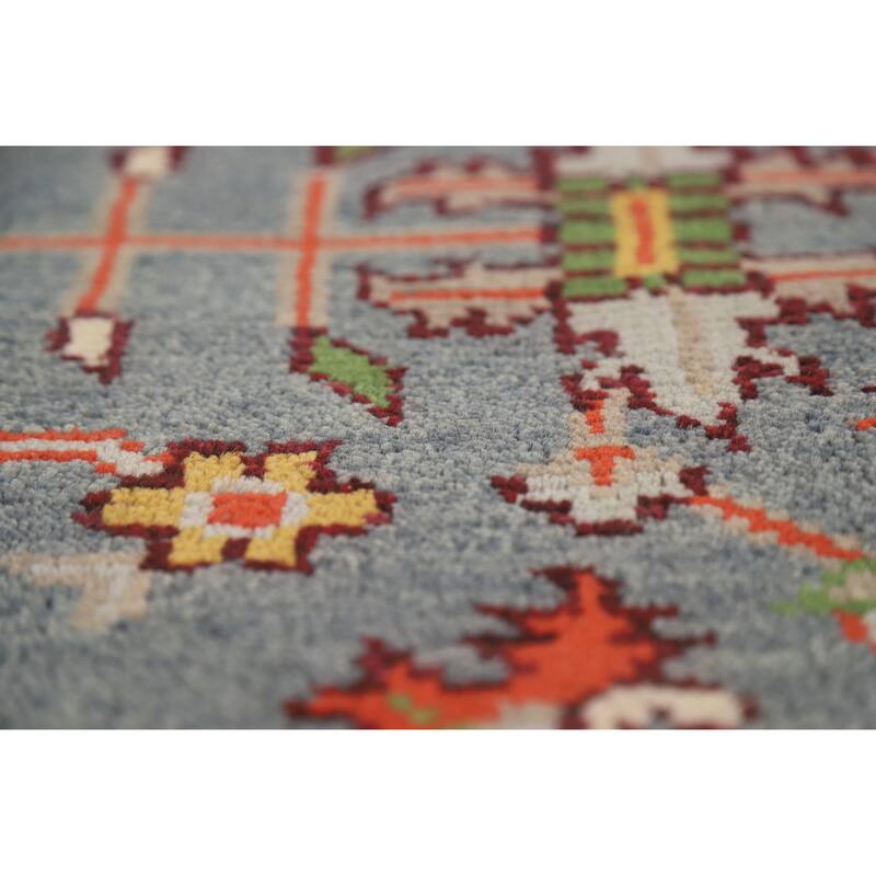 Hand Knotted Oriental 100% Wool Carpet Traditional Geometric Navy Blue & Blues Heriz (serapi) Area Rug - 10' 0'' X 7' 10''