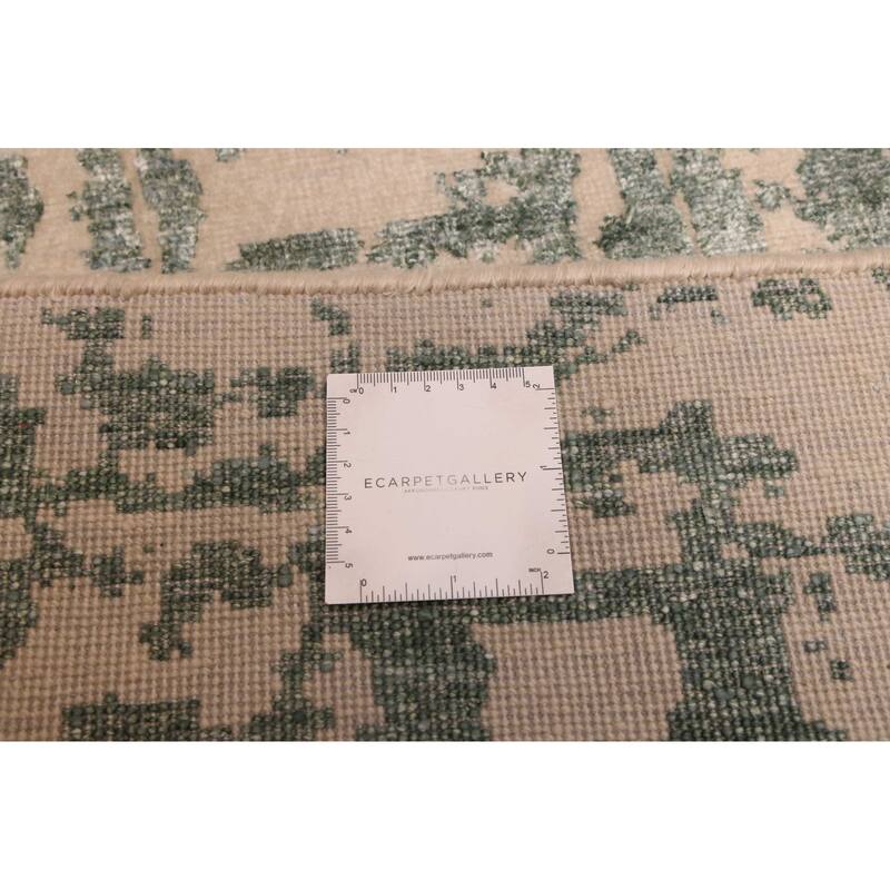 ECARPETGALLERY Hand-knotted Legacy Dark Green, Ivory Silk, Wool Rug - 2'6 x 12'3