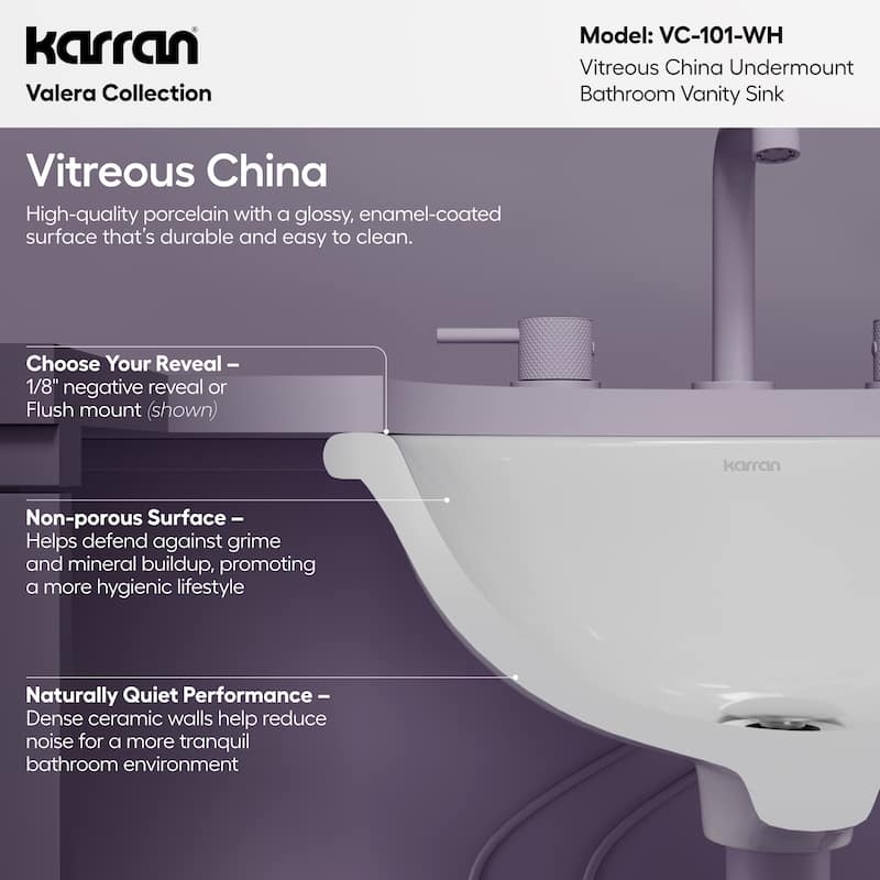 Karran 17-3/8" Undermount Vitreous China Bathroom Sink In White