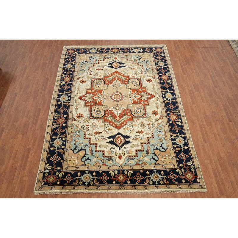 Hand Knotted Oriental 100% Wool Carpet Transitional Medallion Beige & Ivories Oushak Area Rug - 13' 9'' X 9' 10''