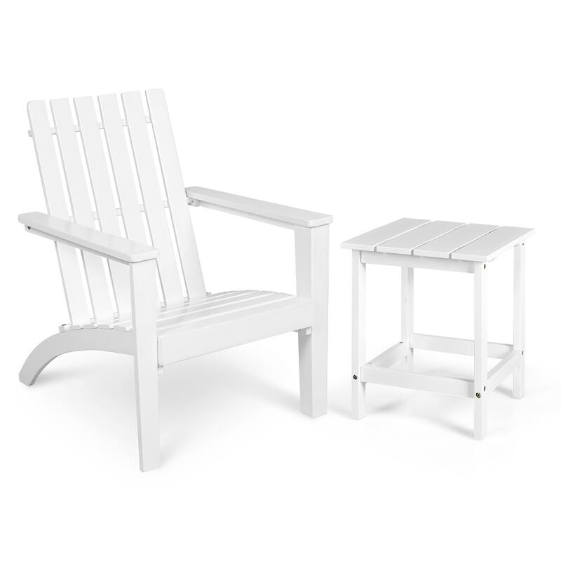 Costway 2PCS Patio Adirondack Chair Side Table Set Solid Wood Garden - White