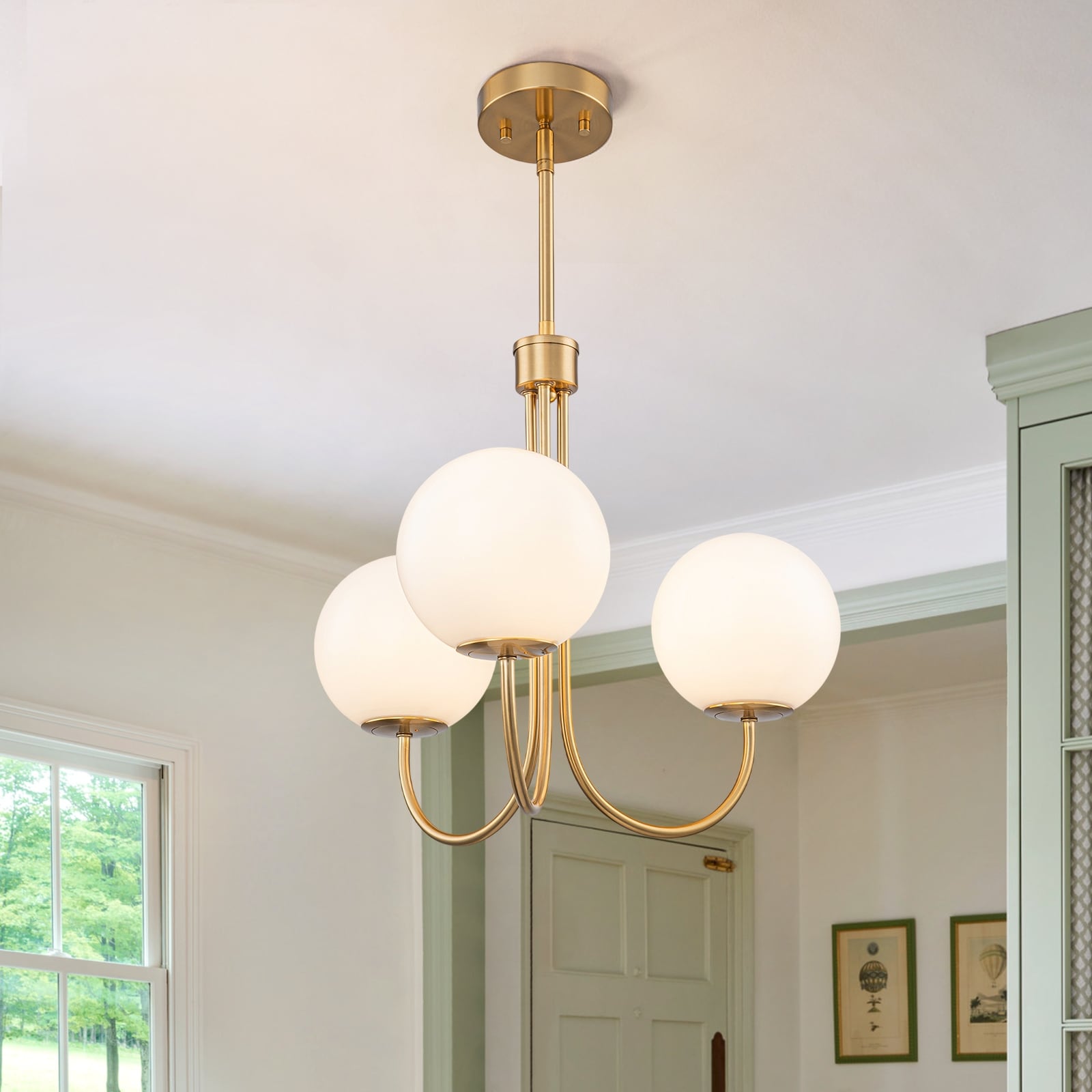Modern 3-Light Gold Pendant Light with Opal Glass for Kitchen Island Dining Room - 19.7-in W x 15.7-in H