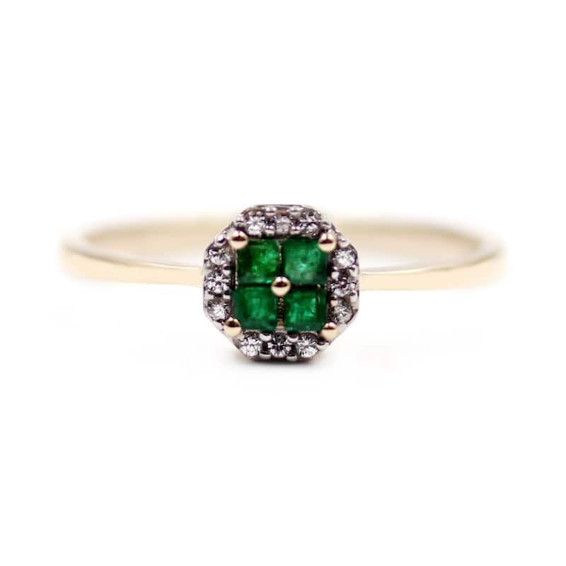 Solid 14k Gold Solitaire Ring-Natural 1.75MM Square Emerald With Diamond H-I Color, I1-I2 Clarity Ring