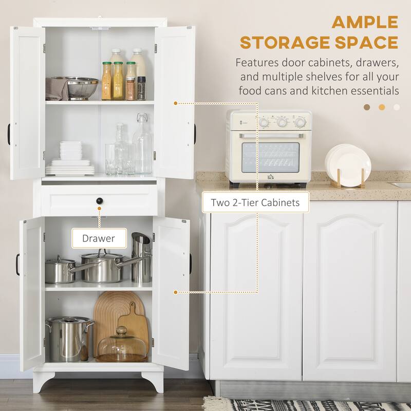 Tall Freestanding Kitchen Pantry Cabinet Buffet Cabinet, 4-Door Storage Cabinet with Drawer and Adjustable Shelves