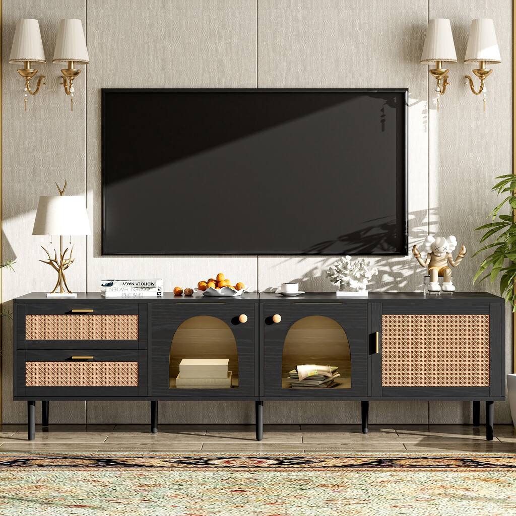 Rattan TV Stand with 3 Cabinets & 2 Drawers