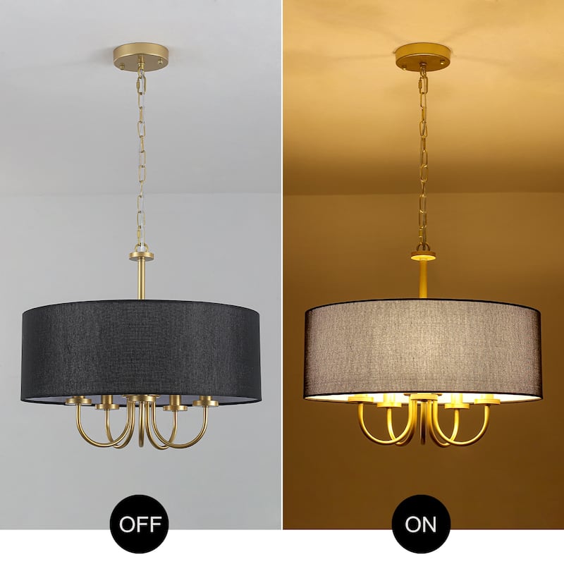 Modern Farmhouse Drum 5-Light Transitional Chandelier, Classic Semi Flush Mount Chandelier for Dining room - W19.09"x H15.19"