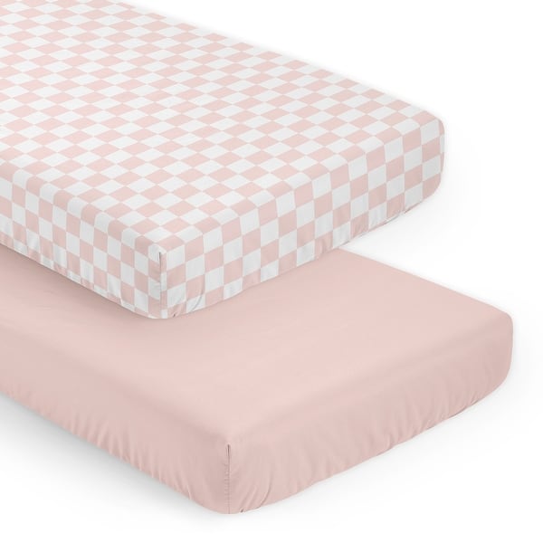 slide 2 of 6, Sweet Jojo Designs Pink Gingham Checkered Plaid Girl 2 Pack Fitted Crib Sheets - Solid Blush & Vintage, Classic, Checkerboard