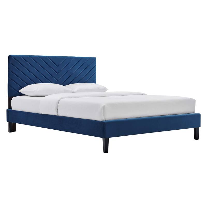 Roxanne Performance Velvet Platform Bed With Black Wood Legs