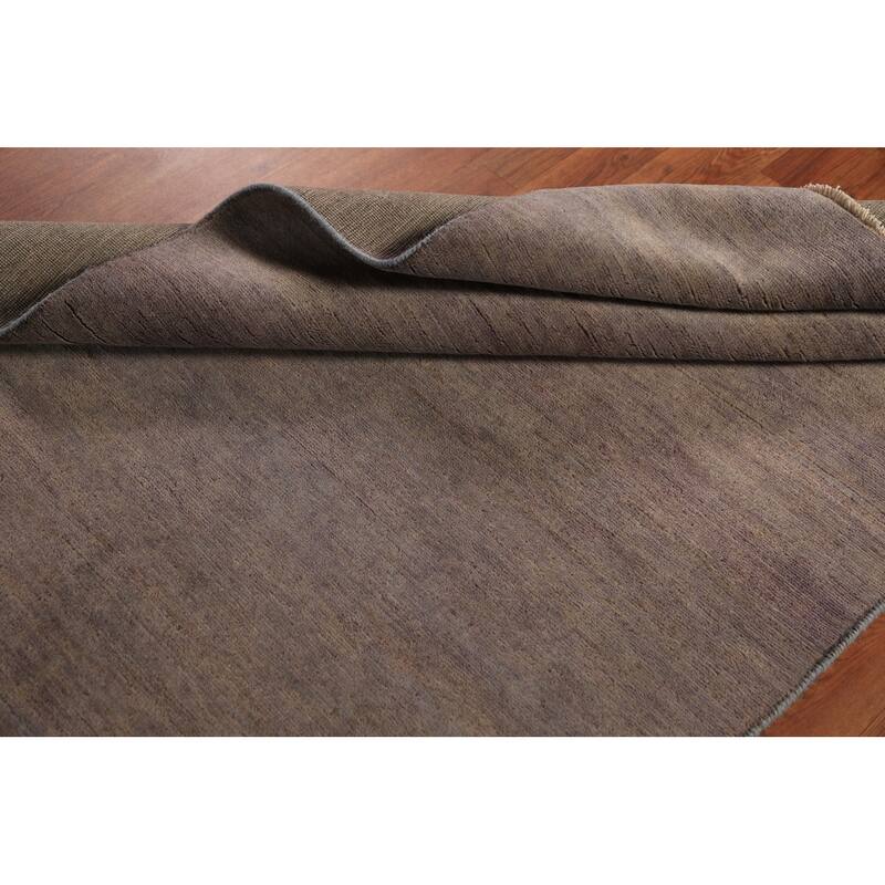 Gabbeh Modern Rug Handmade Solid Grey Wool Carpet - 4'1" x 5'10"