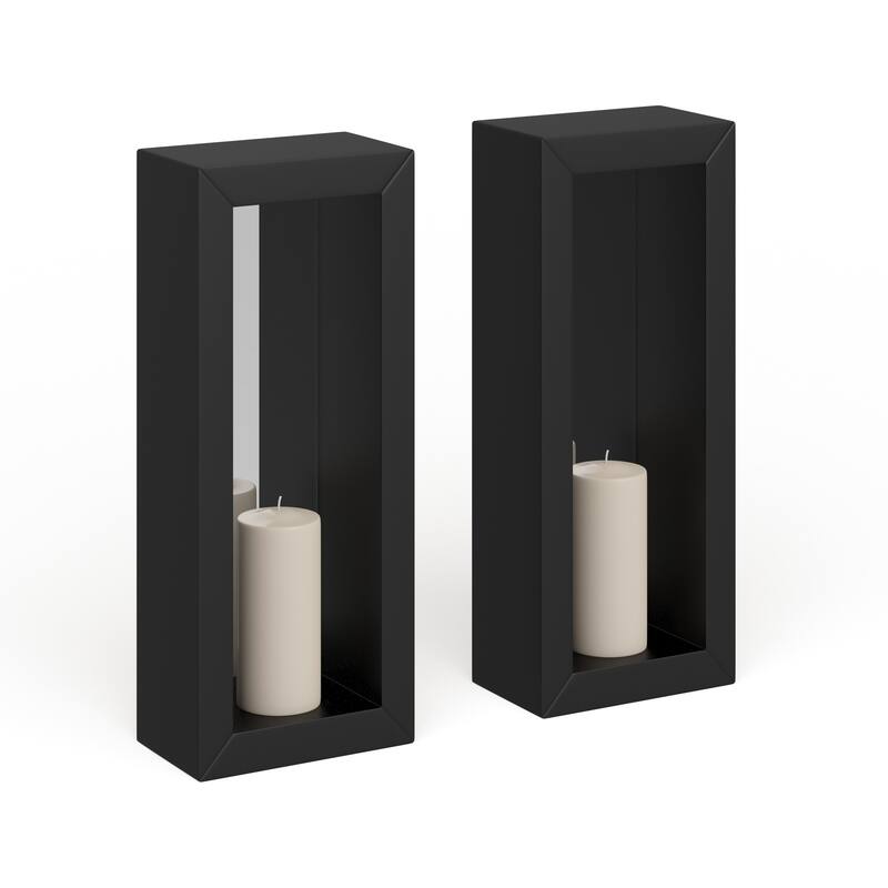 Danya B Set of 2 Vertical Mirror Pillar Candle Sco - Black