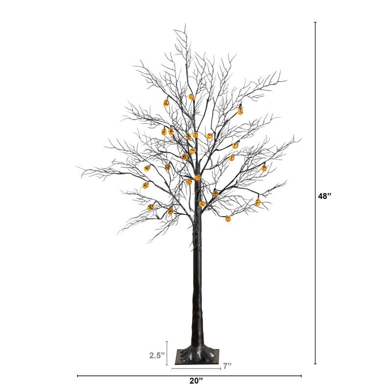 Pre-Lit Pumpkin Artificial Halloween Twig Tree - 4' - Orange LED Lights