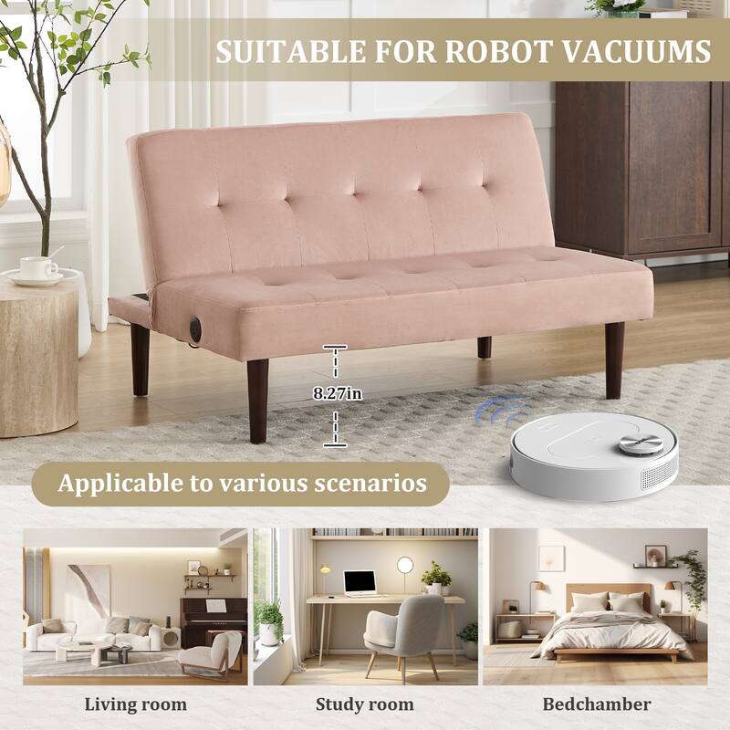 Roomfitters Foldable Flannel Sofa Bed, Adjustable Recliner Futon with Charging Port for Living Room, Bedroom or Office