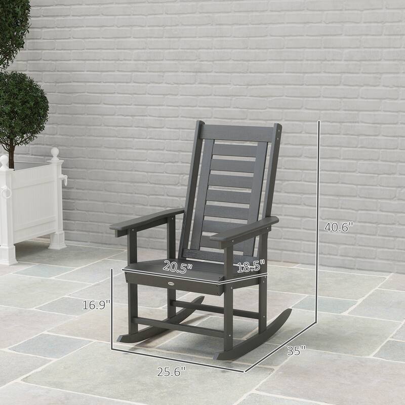 Set of 2 Outdoor Rocking Chairs Dark Gray HDPE Patio Porch Deck Garden Relaxing Seats - 25.6" W x 35" D x 40.6" H