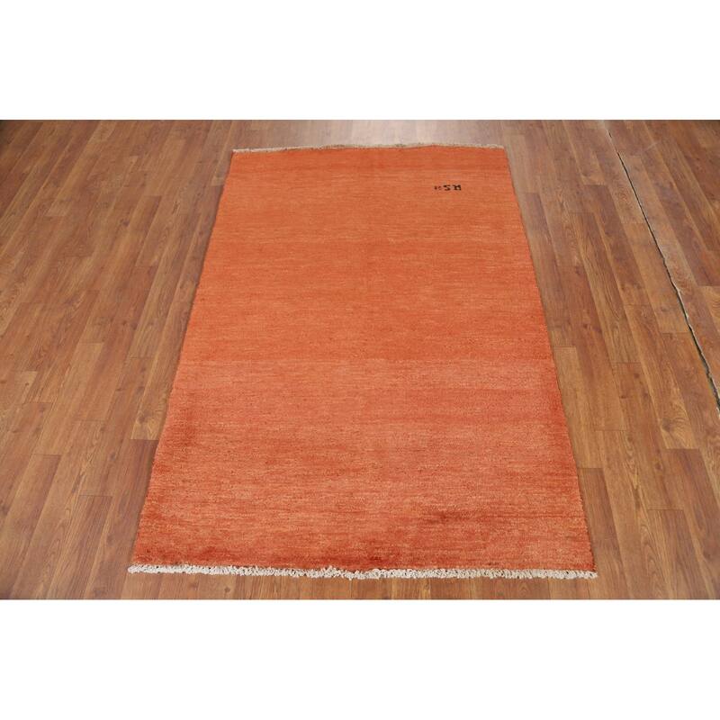 Modern Gabbeh Oriental Foyer Rug Hand-Knotted Orange Wool Carpet - 3'5"x 4'10"