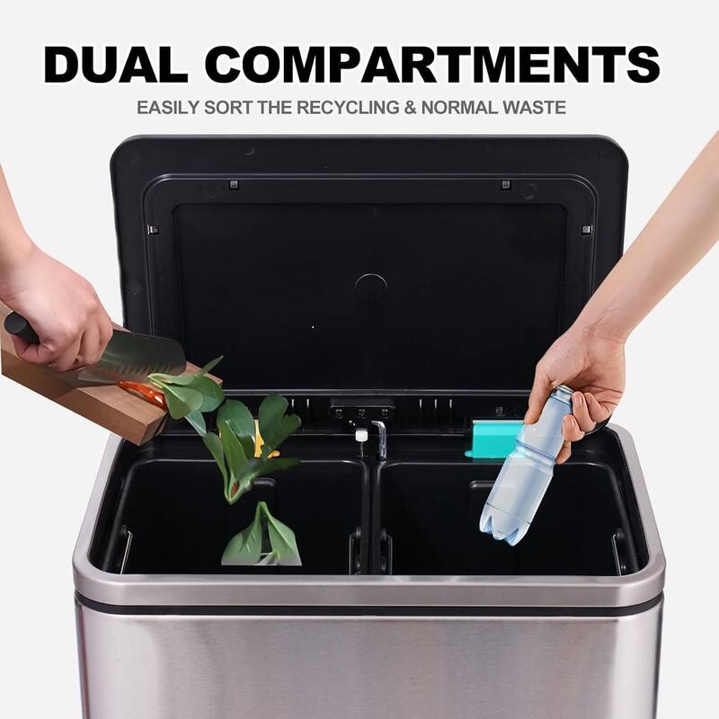 2 x 4 Gal Dual Compartment Step-On Recycling Bin Trash Can