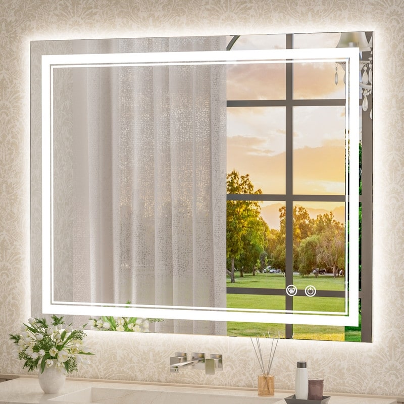 KEONJINN LED Lighted Bathroom Vanity Mirror 3 Colors Lights Wall Mirror