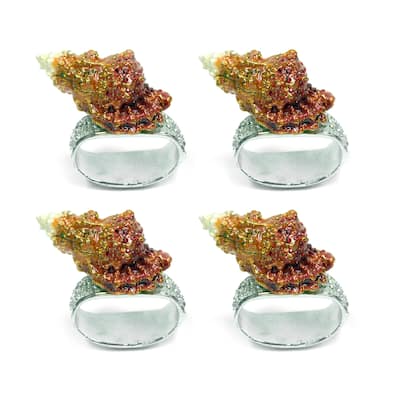 Set Of 4 Rhinestone Encrusted Metal Conch Shell Napkin Rings - 2.5 X 2.75 X 1.75 inches