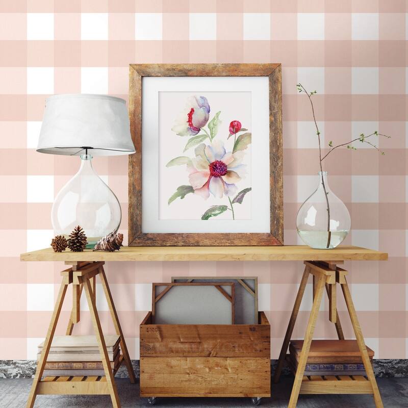 Chesapeake Amos Light Pink Gingham Wallpaper - 20.5in x 396in x 0.025in