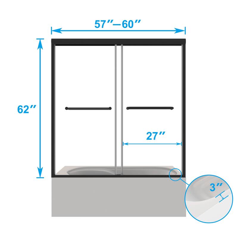 60 in. W x 62 in. H Framed Sliding Bath Tub Door with 5/16 in. Tempered Clear Glass