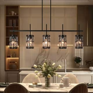 Aulia Modern 5-Light Crysta Chandelier Linear Black Pendant for Kitchen Island - L 45.6" x D 4.5" x H 15.5"