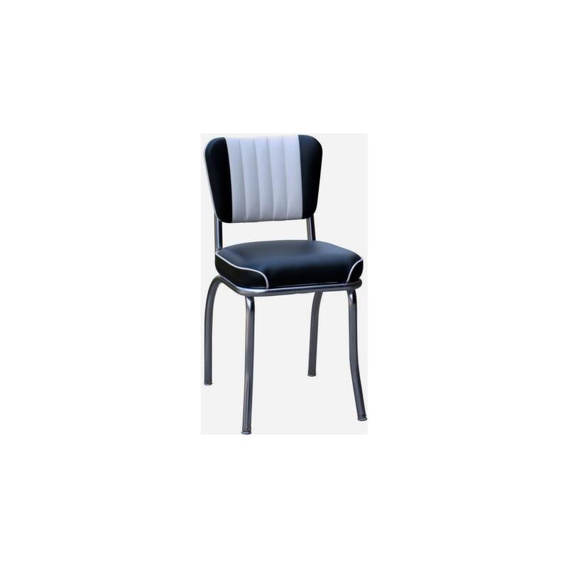 Diner Chair Retro Style Chrome Frame Vinyl Seat - Black White - Restaurant Kitchen Bar - 31.5