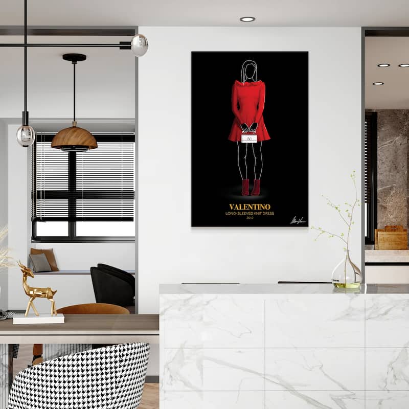 "V Fashion Red look" Frameless Free Floating Reverse Printed Tempered Glass Wall Art