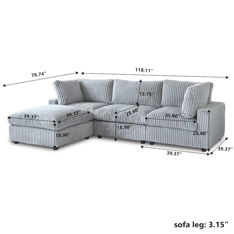 157" Comfy Modular Sofa with Ottoman, Deep Seat Cloud Sectional Couches, Cushion Covers Removable