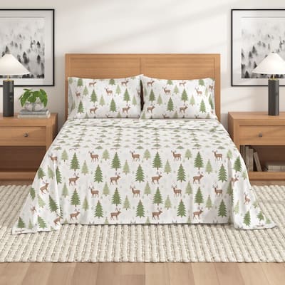 Linery & Co. Turkish Cotton Double-Brushed Christmas Flannel Bed Sheet Set