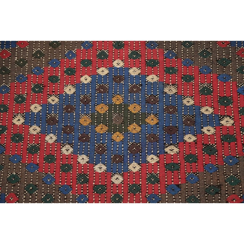 Hand Woven Oriental 100% Wool Carpet Southwestern Tribal Multi-Colored Kilim Area Rug - 8' 8'' X 5' 5''