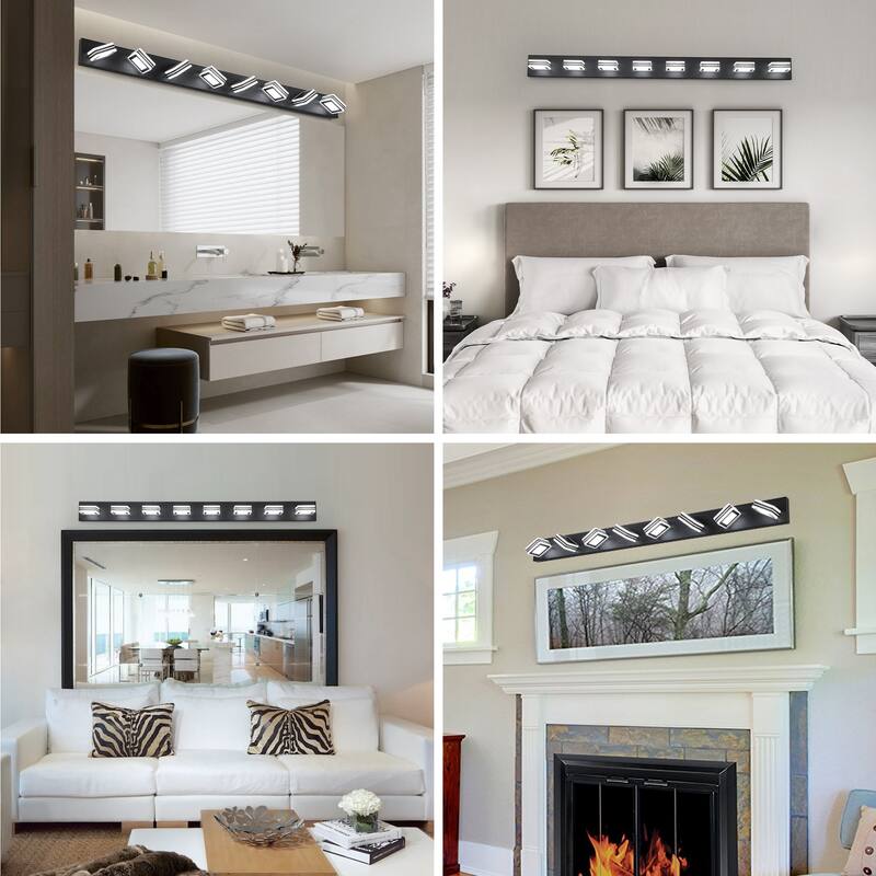 52" Modern 8-Light LED Vanity Light, Square Acrylic Lampshades Wall Mount Fixture for Bathroom, Mirror Lighting