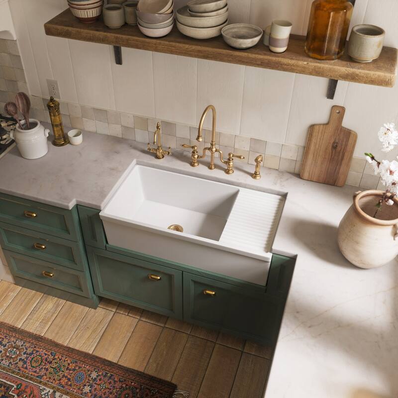 Whitehaus Reversible Matte Fireclay Sink with Integral Drainboard