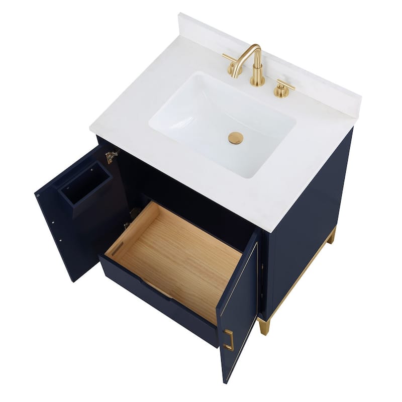 Gracie 30" Bathroom Vanity, Blue with White Quartz top
