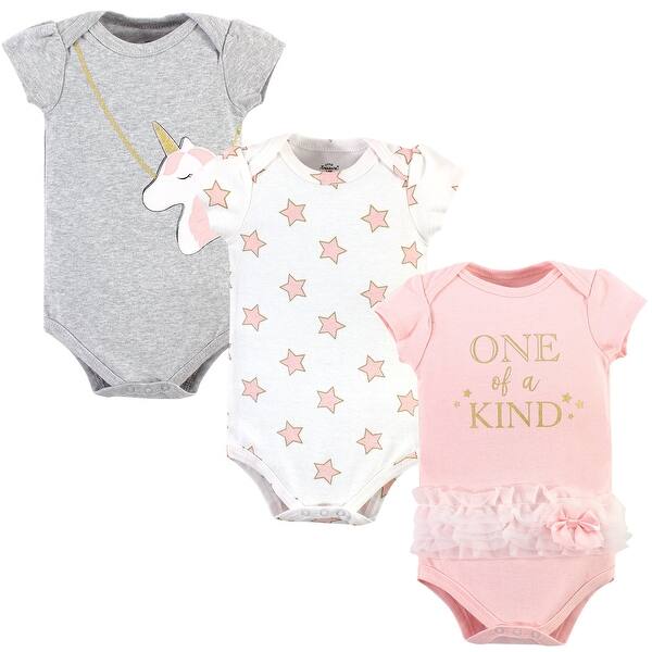slide 1 of 1, Little Treasure Baby Girl Cotton Bodysuits 3pk, Unicorn Purse 12-18 Months - Unicorn Purse